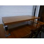 A 1970's chrome and teak veneer oblong coffee table, 140 cms