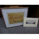 A watercolour of a fishing village, signed and a unsigned watercolour of Ulswater, Lake District