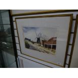 Leslie L H Moore; a watercolour og Norfolk watermills, farm buildings. Signed, 37 X 26.5cms.