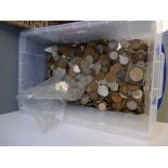 Box of assorted pre-decimal British coins etc.