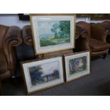 Three landscape watercolours to include a frame with horse by W.Collins