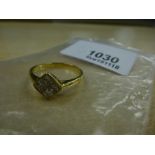 18ct yellow gold Art Deco style ring set with 4 diamonds in a square, Size P, Gross weight 2.9g,