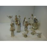 A quantity of Lladro figures and similar to include 3 geese