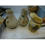 A Crown Devon musical jug 'Daisy Bell, and a pair of Victorian painted glass vases