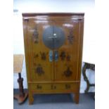 Chinese painted elm wedding/marriage cabinet decorated with urns and vases, 110cm