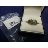 9ct yellow gold dress ring set with 3 oval turquoise stones