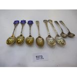 Collection of silver spoons incl. pair of Victorian silver mustard spoons, 4.3 troy oz