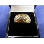Contemporary 18ct yellow gold ring set with 27 diamonds, stamped 750, size N
