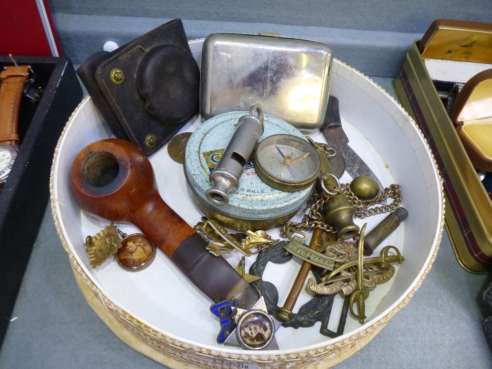 Quantity of miscellaneous items: incl. a compass, various whistle, Military badges, smoking - Image 2 of 2