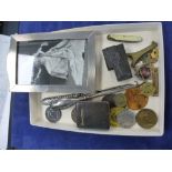 A collection of miscellaneous items, comprising silver handled button hooks, silver picture frame,