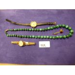 Two ladies vintgae wristwatches, one 9ct yellow gold with case AF together with a malachite bead