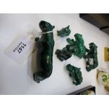 Six Malachite carved and polished animals: comprising two cats, three lions and a hippo