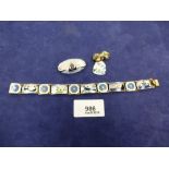 Norwegian enamelled silver bracelet and two matching brooches