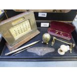 A collection of miscellaneous items: comprising an Ebonised dressing table tray, Mother of Pearl