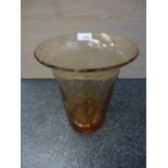 Whitefriars controlled bubble vase: with flared rim in amber 23cm high