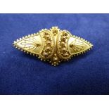 Victorian yellow coloured metal mourning brooch, inset to the back with blonde weaved hair, unmarked