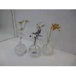 3 Orrefors and clear glass vases with Sterling silver flower and berry ornaments incl. iris etc.