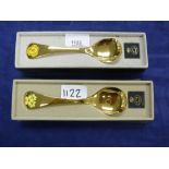 Two Georg Jensen Silver and Gilt Enamel Year Spoons: For 1978 and 1985, with original boxes and