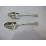 2 Georgian silver tablespoons hallmarked for London, each engraved with initials, 4 troy oz AF