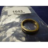 Gold coloured metal wedding band, unmarked size L/M, 4.9g