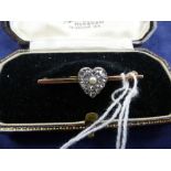 Victorian bar brooch set with diamond heart with central seed pearl