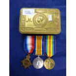 Trio of First World War medals, including 1914 Star Victory medal and Campaign medal, awarded to GNR