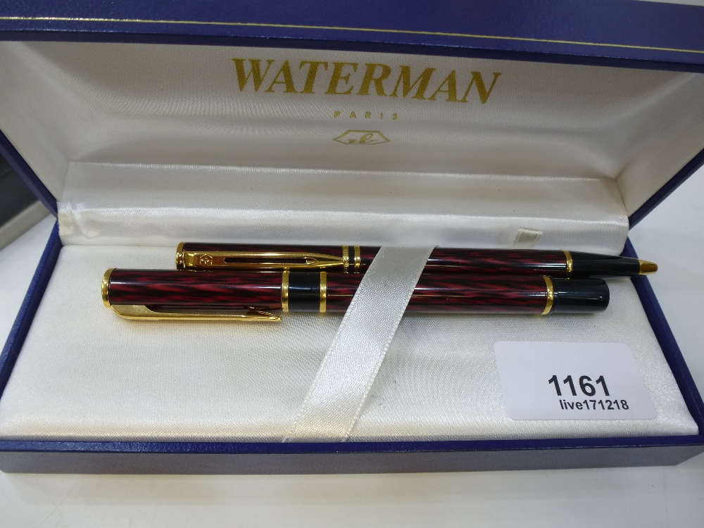 A boxed Waterman of Paris Ballpoint pen and Fountain pen, both matching