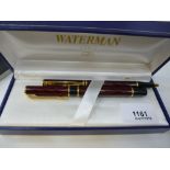 A boxed Waterman of Paris Ballpoint pen and Fountain pen, both matching