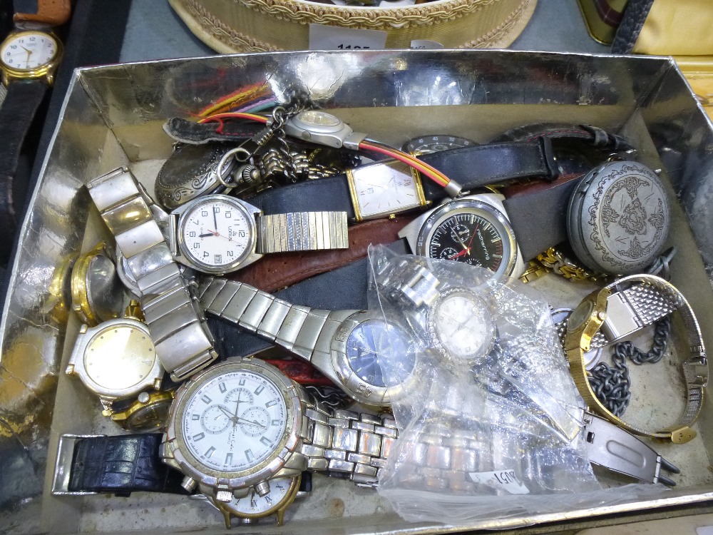 Box of modern and vintage wristwatches, pocket watches, etc.