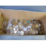 A quantity of assorted coins: comprising one pennies and assorted World coins, mostly post War