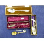 Collection of silver spoons, including anointing examples dated London 1936, Birmingham 1952, etc.