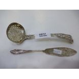 19th Century silver sugar sifting spoon, Exeter 1860, makers mark JW&JW for Josiah Williams and Co