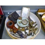 Quantity of miscellaneous items: incl. a compass, various whistle, Military badges, smoking