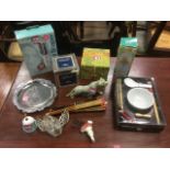 Miscellaneous items including a collection of chopsticks, a silver plated photo box, an enamelled