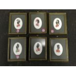 A set of six framed silhouette type prints of nineteenth century military officers, the ovals