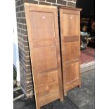 Two sections of dowel jointed oak panelling, each with three chamfered and moulded frames. (66in x