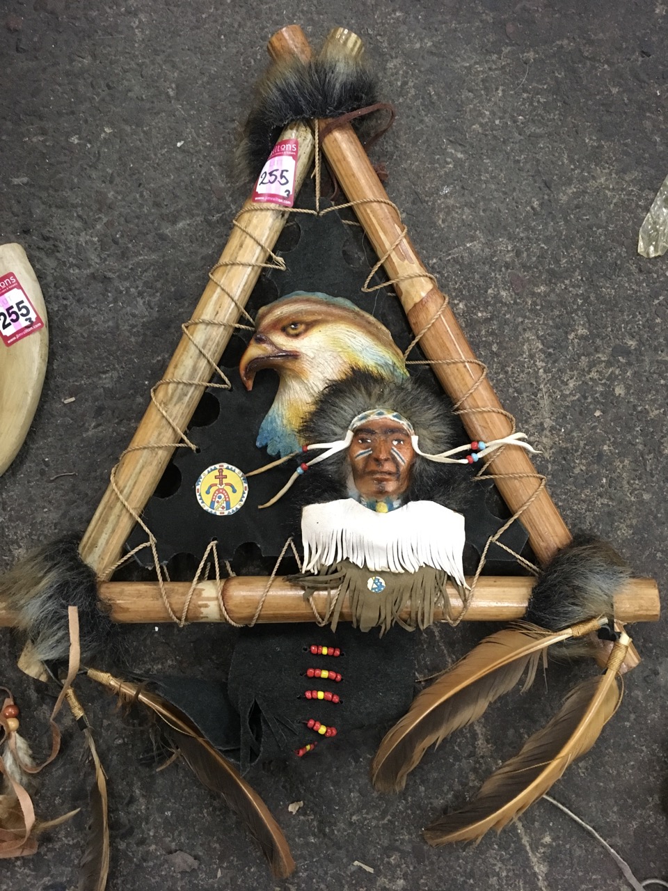 A tapering Indian pipe of peace decorated with traditional fur, leather, feathers, embroidery, - Image 3 of 6