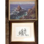 Vernon Ward, coloured print titled The Armed Knight, Lands End to gallery label on verso, framed;