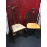 A Queen Anne style dining chair with vase shaped splat on cabriole legs; and a modern hoop back