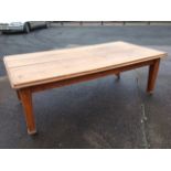 A large 7ft Edwardian four-plank dining table, the moulded top on square tapering column legs with