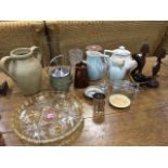 Miscellaneous items including a Hornsea jar & cover, a pair of hardwood candlesticks, Beswick, a cut