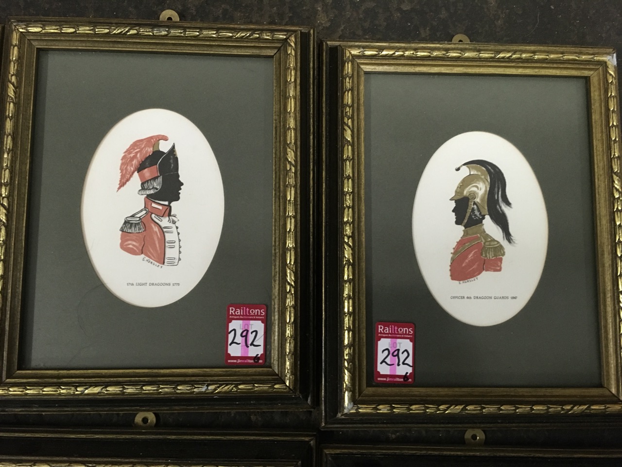 A set of six framed silhouette type prints of nineteenth century military officers, the ovals - Image 5 of 6