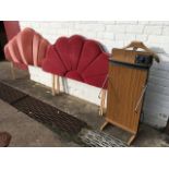 Two upholstered fan shaped double bed headboards; and a Corby trouser press with wood effect veneer.