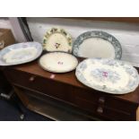 Two nineteenth century blue & white ashets; two other oval ashets; and a circular Adams Titian
