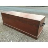 A rectangular stained late Victorian box of dovetailed construction mounted with iron handles.