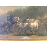 Rosa Bonheur, handcoloued canvas print, titled The Horse Fair, and signed in print, in ebony frame