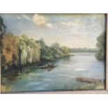 Isabel Napier, oil on canvas, Enton Lower Lake - titled to Hurlingham Club label to verso, fly