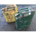 A yellow painted jerry can dated 1945; and another green dated 1988. (2)