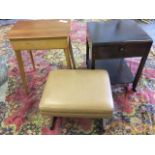 A 60s walnut canteen table with baize lined box on angled tapering legs; a square trolley table with