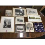 Miscellaneous framed prints including a highland railway, David Roberts, a 1935 photograph of a